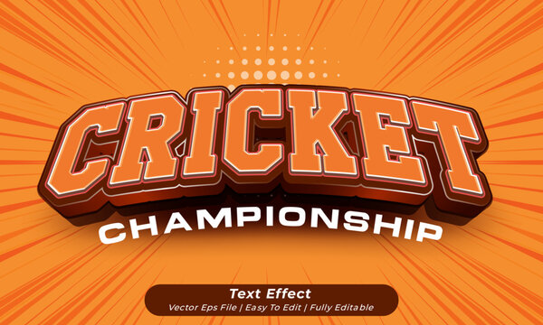 Editable 3d cricket championship text effect design vector