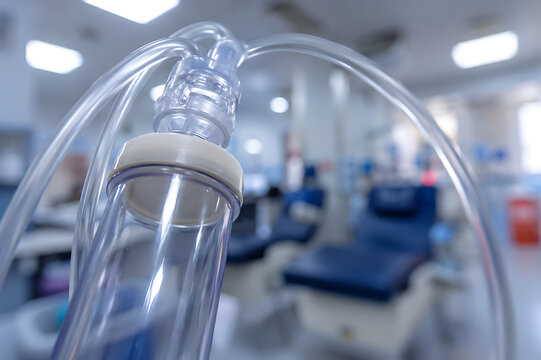 Close Up Oxygen Delivery Tubing and Nebulizer Chamber in Clinical Respiratory Care Environment