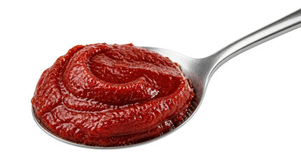 Obraz premium Tomato Paste on Spoon Isolated on White Background