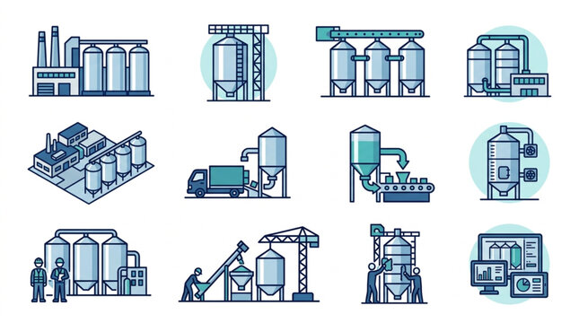 Industrial Brewery and Grain Processing Equipment Icons