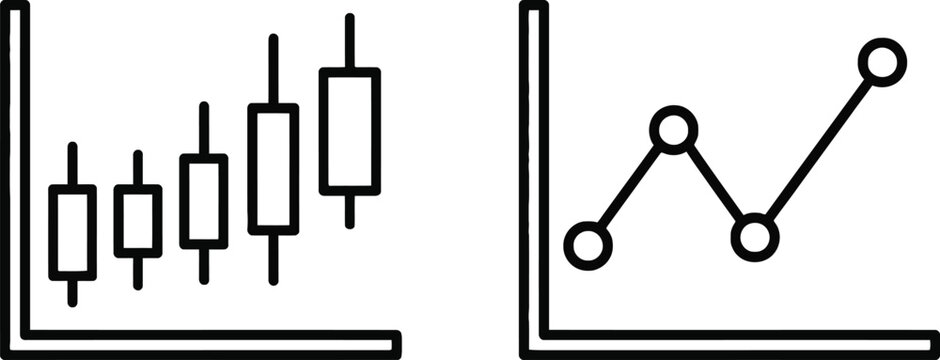 Financial market candlesticks and line chart progress icons with candlestick investment progress business financial analysis statistics reporting