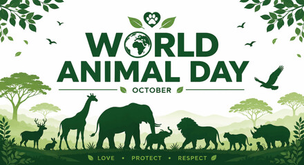 World animal day poster design with wild animal silhouettes in savanna forest © Ayu