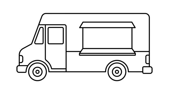 Food Truck Line Art Icon: Mobile Kitchen Vehicle for Street Food
