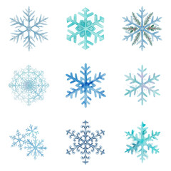 Fototapeta premium Set of watercolor snowflakes isolated on transparent background