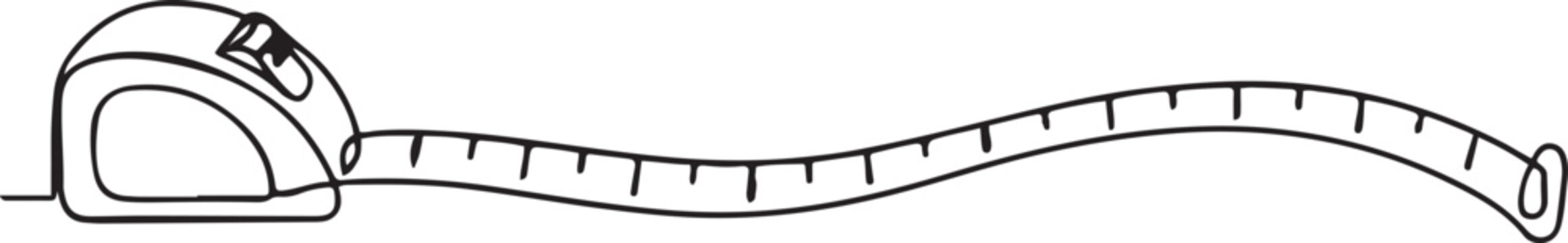 Measuring tape in one continuous line drawing. Symbolizing industrial tools and craftsmanship, Single line draw design vector