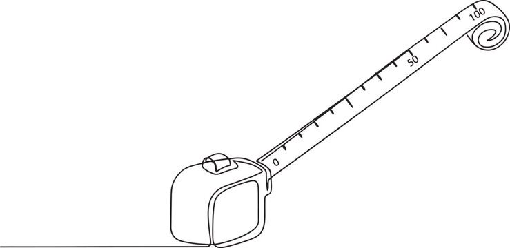 Measuring tape in one continuous line drawing. Symbolizing industrial tools and craftsmanship, Single line draw design vector