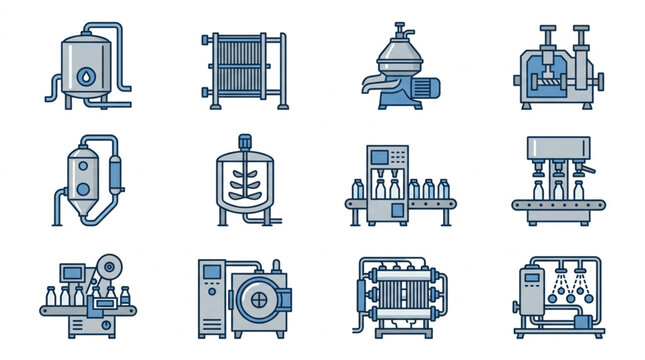 Industrial Food and Beverage Processing Equipment Icons