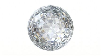 Sparkling faceted crystal sphere, brilliant diamond glass ball with geometric light reflections,...