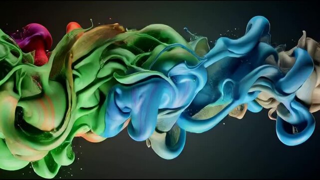 Abstract colorful smoke waves create a dynamic liquid flame design with motion textures on a black backdrop