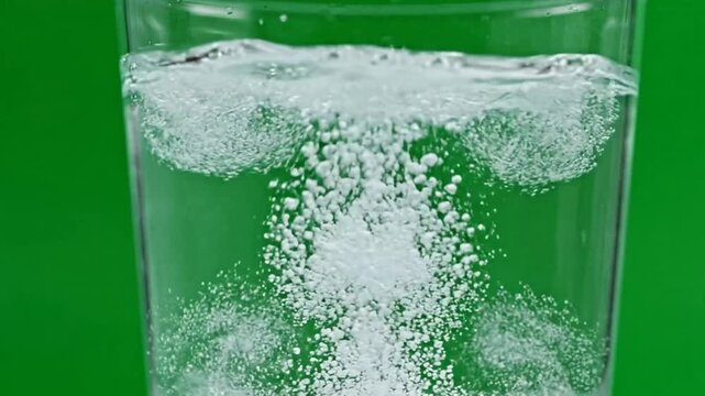 Effervescent Vitamin Tablet Dropping Into Glass Of Water Green Screen