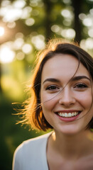 Fototapeta premium Smiling woman with glasses outdoors