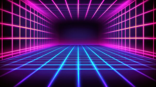 Retrofuturistic gridded tunnel