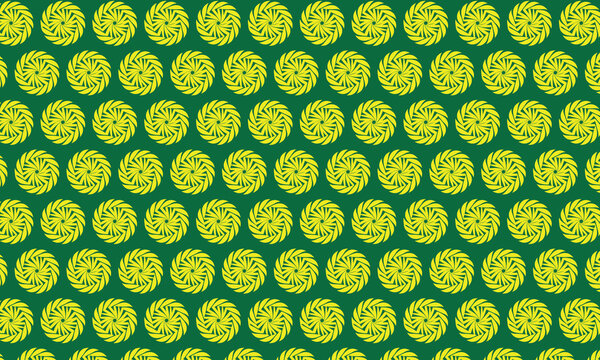 Seamless yellow floral rosette pattern on green background