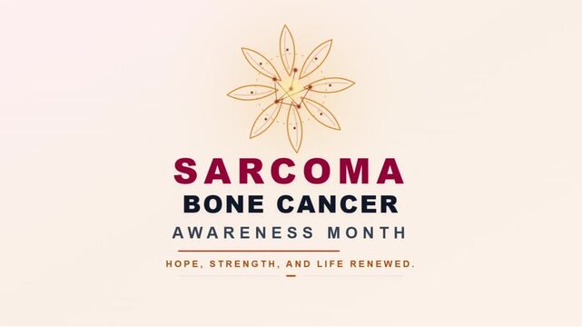 Sarcoma and bone cancer awareness month graphic featuring a floral anatomical icon with empowering text for medical research advocacy
