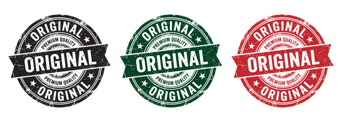 Obraz premium Vintage original premium quality stamp set, grunge rubber seal icons, 3 authentic product labels