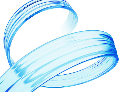 Liquid glass transparent wave ribbon. 3d illustration of transparent fluid flow curve shape