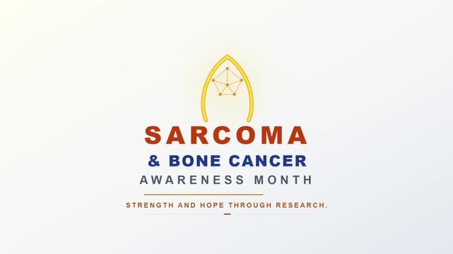 Sarcoma and bone cancer awareness month graphic featuring a golden anatomical structure icon with empowering text for medical research advocacy