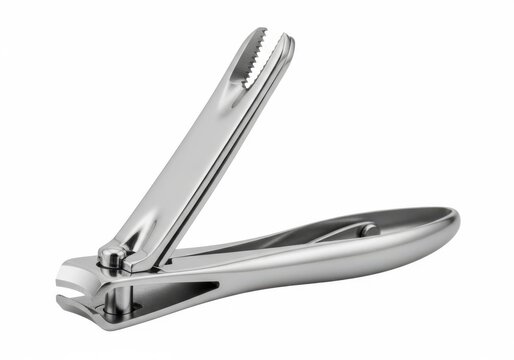 Metal stapler with open arm on white background isolated on white background