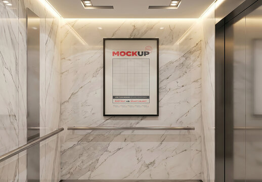 Frame Poster Mockup inside Elegant Marble Elevator