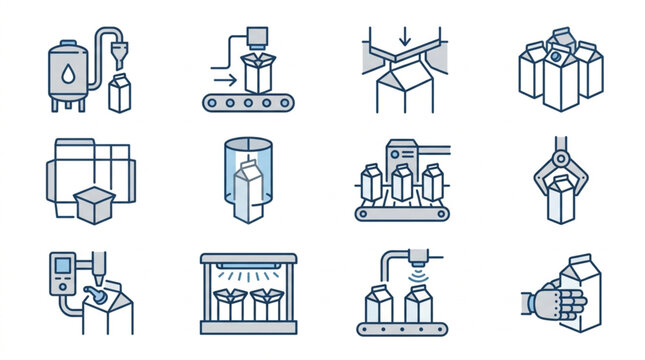Milk Processing and Packaging Production Line Icons