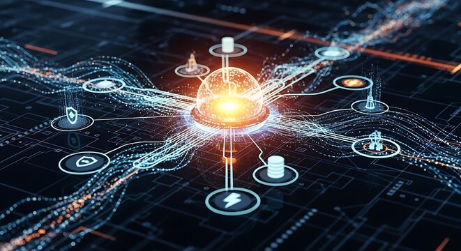 Network connection technology concept with glowing nodes.