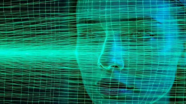 Face Recognition Interface with Scanning Grid Overlay