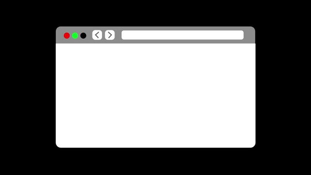 white empty browser window with empty search bar appearing on screen. Black background. Blank browser window appearing on computer or laptop screen.