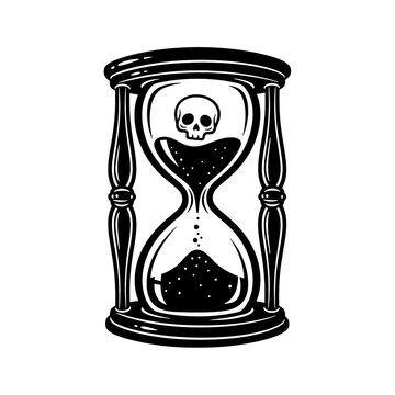 Hourglass with skull inside.