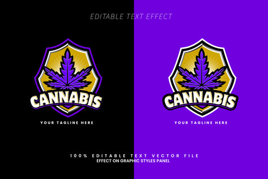 Cannabis Text Effect Logo Design Vector with Creative Marijuana Leaf Illustration