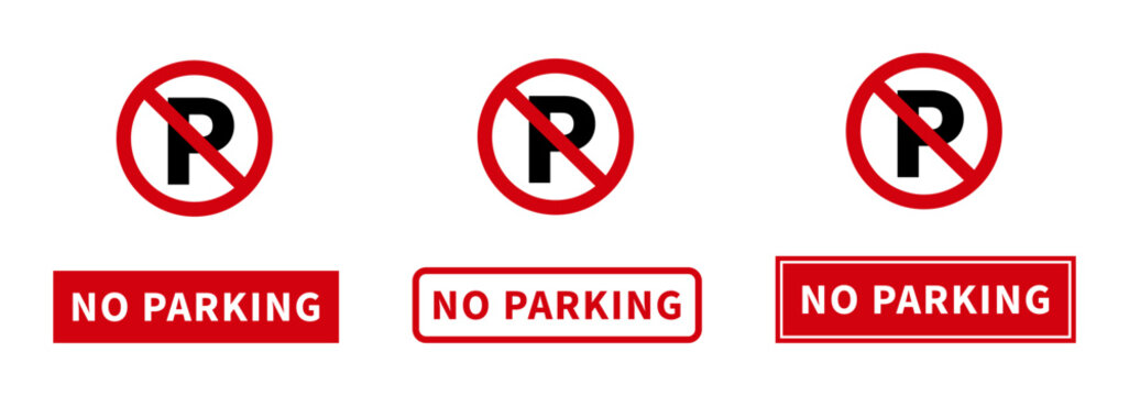 Set of no parking signs and circular symbols with letter p and red prohibition lines for traffic road safety regulation