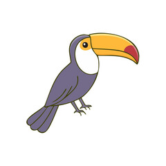 Fototapeta premium Cartoon Toucan Bird with Large Yellow Beak and Purple Body Isolated