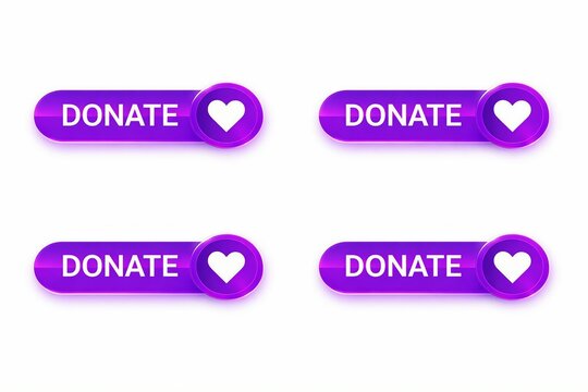 Purple donate button with heart icon modern design