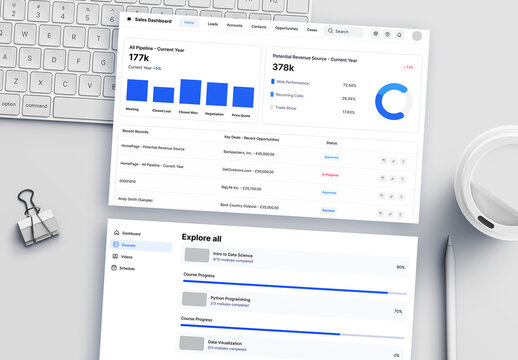 Multi Screen Web Interface Mockup Workspace Concept