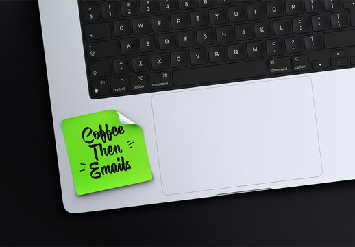 Square Sticker Note Mockup on a Laptop Keyboard