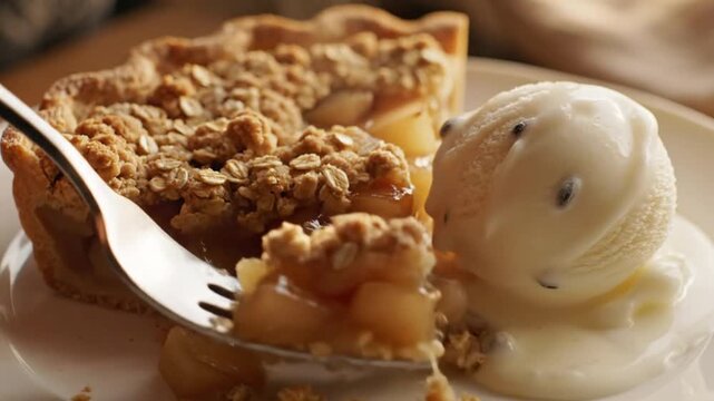 Warm Slice of Pie with Ice Cream on a Plate