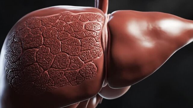 The human liver and gallbladder are visible in a medical illustration.