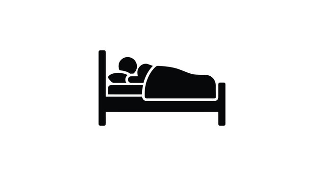 Person sleeping in a bed a simple black and white silhouette