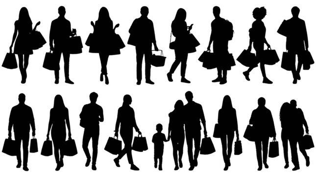 Silhouette people walking in different directions isolated on transparent background, Vector