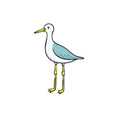 Obraz premium Cartoon shorebird with long yellow legs and beak, standing profile view