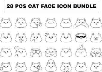 Cat face icon bundle with 28 emoticons © Anjona