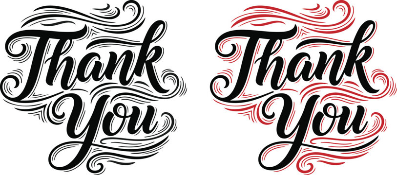 Elegant 'thank you' calligraphy designs in black and red