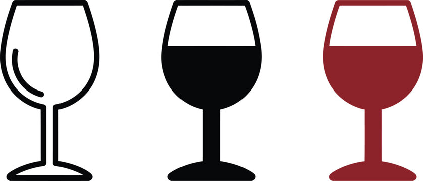 Vector illustration of wine glasses in different colors and fill levels isolated on white background
