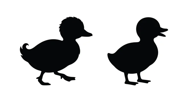 Two duck silhouettes in a simple black and white graphic illustration silhouette