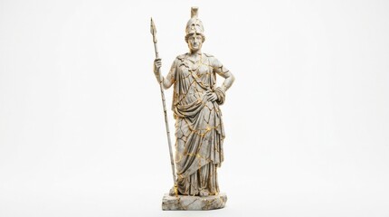 Fototapeta premium Marble Athena Statue Repaired with Kintsugi Gold Joinery Technique, Symbolizing Resilience and Strength, Isolated on White Background