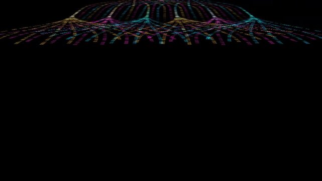 Endless data flowing stream, cyberspace technology connection with particles, neon light data lines abstract background

