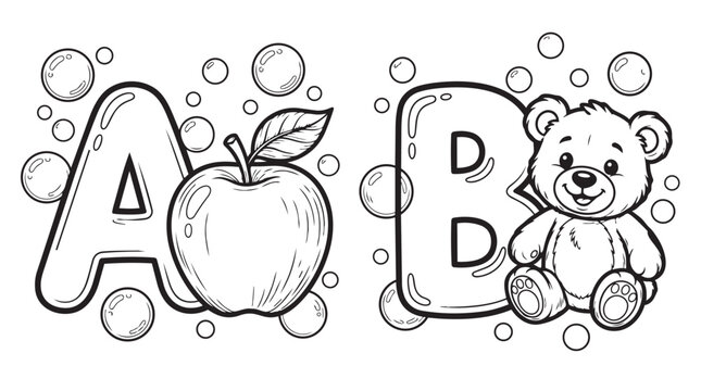 Alphabet coloring page featuring letter a apple and letter b bear alphabet coloring education