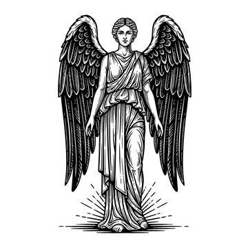 Angel with wings standing tall freely.