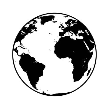 Black and white globe illustration.