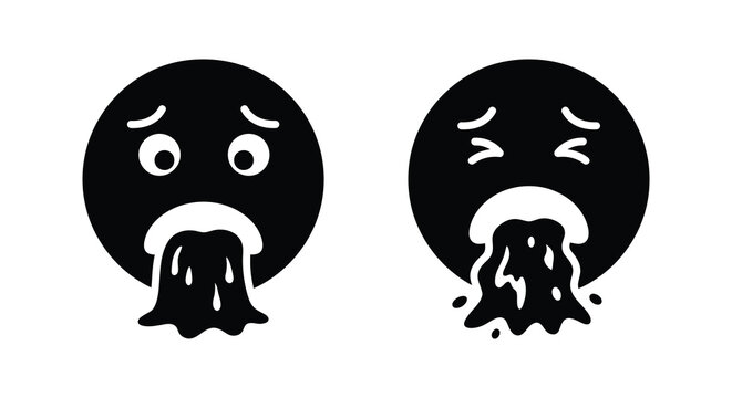 Sick face with vomit illustration black and white silhouette vomiting illness