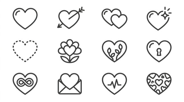 Collection of Various Heart Symbol Illustrations
